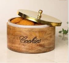 Elegant Metal Cookies Cakes <b>Storage</b> Canister with Wooden Lid - Product Image 6