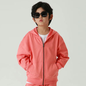 Vente en gros de sweat-shirts à capuche zippés pour enfants, couleur unie, sans motif, sweat-shirts à capuche zippés en molleton 100% coton pour enfants, respirants - Product Image 4