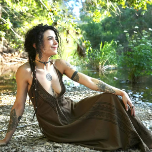 Vestido Maxi Bohemio con Cuello Halter, Estampado a Mano, de Algodón, para Festivales, Vestido Fluido Bohemio de Verano para Vacaciones en la Playa para Mujer - Product Image 1