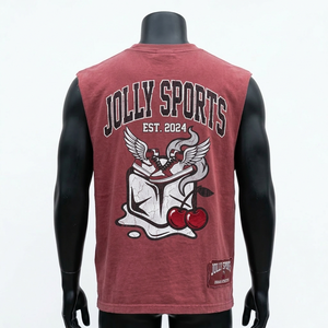 Camiseta sin mangas de algodón lavado rojo, ligera, transpirable, con logo estampado, 100% algodón, para hombre, corte holgado, estampada. - Product Image 3