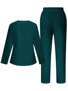 Spandex <b>Scrub</b> <b>Set</b> Solid Teal Hospital Uniform Stretch Top and Pants Surgical Nurse Uniform <b>Set</b> - Product Image 6