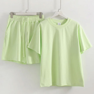 Ensemble de shorts décontractés pour femmes de haute qualité, deux pièces, t-shirts d'été en coton satiné, séchage rapide, coupe régulière - Product Image 6