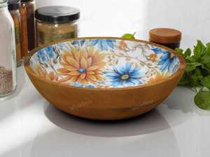 Handmade Ocean Wave Resin Fruit Bowl <b>Decorative</b> Blue & White Marble Pattern Centerpiece for Home <b>Decor</b>, Luxury Resin Salad Bow - Product Image 2