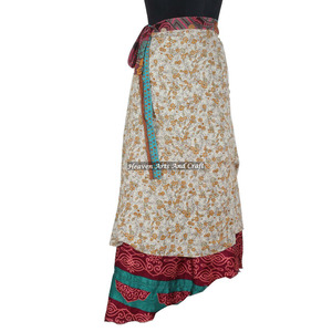 Indian Reversible Vintage Silk Sarees Wrap <b>Skirts</b> Women Wear Vintage Silk Sari <b>Long</b> Length Wrap Around <b>Skirt</b> 2 Layer Reversible - Product Image 1