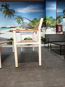 Contemporary Outdoor <b>Garden</b> <b>Chair</b> with Wood Slats and Metal Frame Durable Design Waterproof & <b>Stackable</b> for Hard Floor Use - Product Image 3