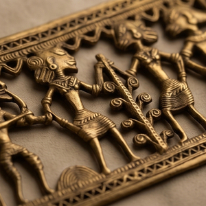 Panneau mural artisanal en laiton Dhokra, motif tribal de scène folklorique, pour une décoration intérieure d'impact - Product Image 4