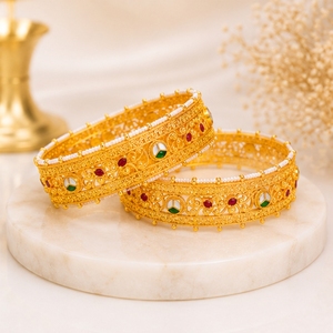 Zyvory 925 Silver Traditional Designer Kada <b>Bangles</b> <b>Set</b> for Women Wedding Jewelry Hall Mark & HUID Certified - Product Image 3