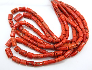 Perles tubulaires lisses en corail rouge italien naturel, pierres précieuses en vrac pour la fabrication de bijoux, vente en gros - Product Image 2