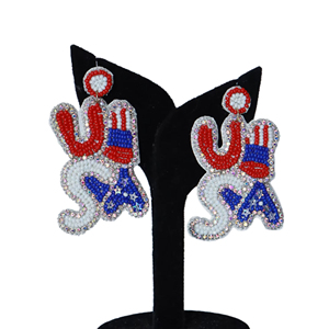 Premium Look Handmade Beaded Usa <b>Earrings</b> Patriotic <b>Red</b> White Blue Statement Dangle <b>Earrings</b> for Women Parties Festival <b>Earrings</b> - Product Image 1