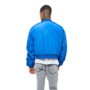 Men's Blue Bomber Jacket Solid Color Zipper Closure Casual Windproof Polyester Outerwear Autumn Wear - Product Image 2