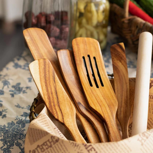 Ensemble d'ustensiles de cuisine en bois d'acacia naturel antiadhésifs, spatule à steak à long manche, spatule à pizza, ustensiles de cuisine en bois utilisés dans la cuisine - Product Image 5