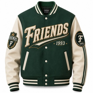 Men's Customized Color Green <b>Fleece</b> Stand Collar Front Customized Logo Winter Varsity <b>Jacket</b> - Product Image 2