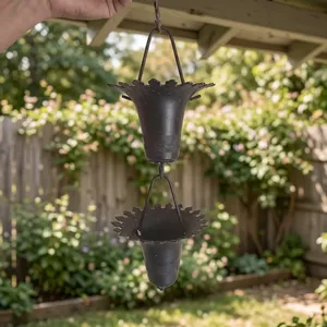 Ornement de jardin suspendu en métal, forme irrégulière, finition peinte, pour gouttière extérieure, chaîne de pluie - Product Image 4