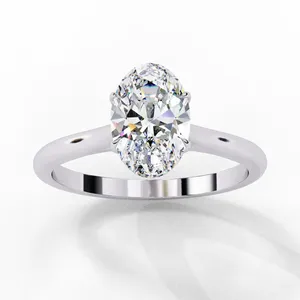 Bague solitaire ovale en diamant de laboratoire 1 carat, à quatre griffes, avec tige cathédrale, certifiée IGI, en or 18 carats, bijou de fiançailles intemporel pour mariée - Product Image 5