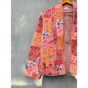 Women's Reversible Quilted Cotton Jacket Vintage Floral Patchwork <b>Open</b> Front Kimono Coat for Spring Autumn Gift for her - Product Image 2