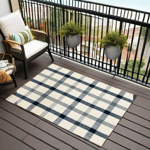 Alfombra antibacteriana Reversible para exteriores a cuadros tejida clásica azul Respaldo de látex de poliéster ecológico Viaje a casa para mascotas - Product Image 1