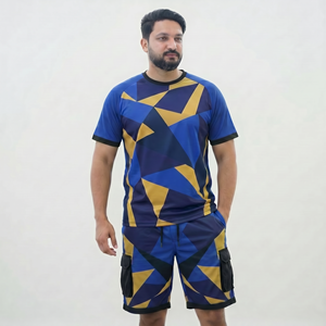 Men's Sporty Geometric Printed T-Shirt And Shorts <b>Set</b> Quick Dry <b>Knitted</b> Polyester Summer Outfit - Product Image 4