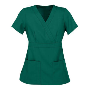 Women's Green V-Neck <b>Scrub</b> <b>Top</b> With Front Pockets Hospital Uniforms Cotton Polyester Woven Fabric - Product Image 1