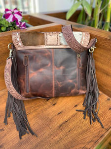 Nouvel arrivage de sac à bandoulière à franges en cuir usiné avec fourrure de vrais cheveux faits main de style occidental sac à bandoulière décontracté dissimulé pour femmes - Product Image 5