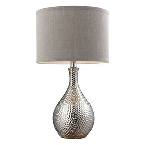 Lámpara de mesa moderna de metal martillado con pantalla de seda sintética gris, iluminación para el hogar, lámparas para decoración de dormitorio y sala de estar - Product Image 1