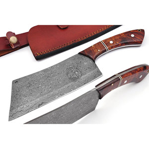 Nouvelle édition - Couteau de boucher en acier Damas forgé à la main, manche en bois, lame ambidextre de 7 pouces, surface goutte de pluie, couteau rasoir - Product Image 2