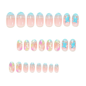 Uñas Postizas con Diseño Floral de Tortuga Marina, Cobertura Completa, 24 Piezas, Forma Almendrada, Pre-Diseñadas para Mujeres - Product Image 5