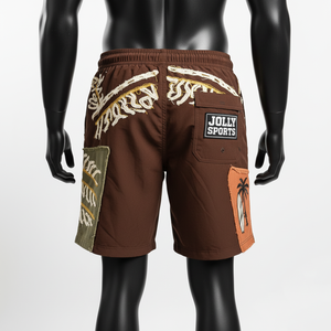 Shorts de bain pour homme en microfibre polyester 150 GSM de haute qualité, couleur crème beige, tissu à séchage rapide, taille élastique, logo personnalisé. - Product Image 3