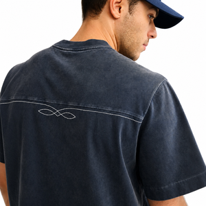 T-shirt décontracté pour homme en coton noir délavé, col rond, manches courtes, coupe classique, design uni, style jersey tricoté - Product Image 3