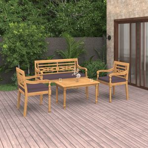 Set da pranzo in legno di Teak massiccio 4 pezzi con cuscini mobili da esterno durevoli - Product Image 1