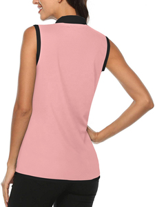 Haut zippé sans manches pour femme, col polo, couleur unie, séchage rapide, coupe sportive, tricoté en polyester de haute qualité - Product Image 5