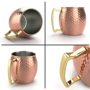 Tasses en cuivre classiques avec texture martelée pour cocktails, articles de bar avec poignées robustes, tasses Moscow Mule - Product Image 1