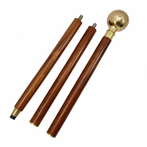 Canne de marche vintage en laiton avec poignée globe terrestre en bois, accessoire de scène - Product Image 6