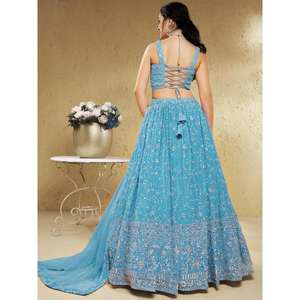 Hermosas Lentejuelas Azul Cielo Georgette Lehenga Choli Con Dupatta - Product Image 3