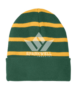 Sparkwell Striped Embroidery Beanie <b>Hat</b> <b>Purple</b> White 100% Acrylic Breathable Waterproof Unisex Adult Winter Casual Knit Cap - Product Image 5