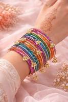 Ensemble de bracelets en verre et métal doré de style cachemire, tendance et très demandé, Churiyan, pour mariages, fêtes et occasions spéciales, cadeaux de retour, faits à la main