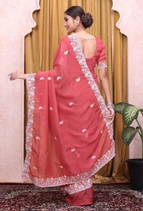 Sari de Seda Bordado KV para Fiesta Estilo Bollywood - Product Image 5