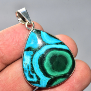 Pendentif en chrysocolle et malachite de qualité supérieure, pendentif en argent sterling 92,5 - Product Image 1