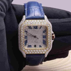 Direct Factory Supply Blue Leather <b>Iced</b> <b>Out</b> Diamond Wrist <b>Watch</b> for Office Party and Evening Wear Available for Export Price - Product Image 5