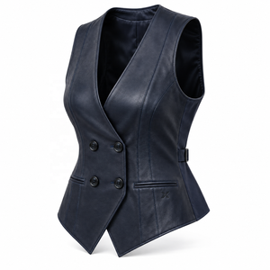 Gilets en cuir pour femmes, style formel et costume |   Gris Noir Bourgogne Marron Cognac |   Fabricant OEM ODM |   Qualité de conception haut de gamme | - Product Image 3