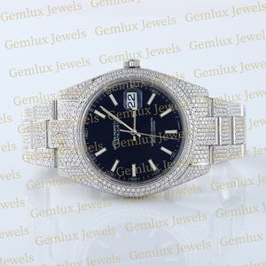 High Quality Pass Diamond Tester Full White Blue Dial D VVS Fully Iced Out Moissanite Diamond Hip Hop Auto Date <b>Watch</b> For <b>Men</b> - Product Image 3