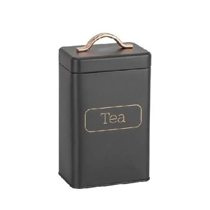 Boîte à thé minimaliste en métal noir avec poignée dorée, couvercle magnétique, forme rectangulaire, récipient de cuisine, préservation de la fraîcheur - Product Image 1
