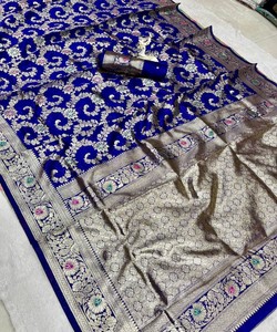 Modern Silk Saree With Mina Zari Weaving Border Work Unstitched Blouse Women Wedding Party Wear 85313 SHUBH-SF-1106 - Product Image 4
