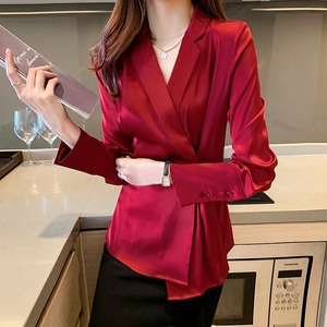 Women's Formal Silk Twill Solid Pattern Luxury Long Sleeve Button Down Collar <b>Party</b> Dress Shirt - Product Image 2