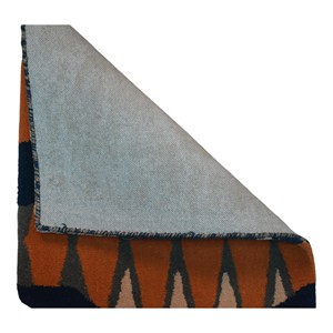 Tapis moderne en laine tufté à la main, motif géométrique abstrait irrégulier, orange terre cuite, bleu marine, pêche, beige, à poils coupés - Product Image 5