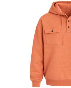 Sudadera con Capucha para Hombre, Color Durazno Naranja, con Cierre de Botones, Bolsillos Dobles en el Pecho, Estilo Casual Urbano, Fabricante de Sudaderas con Capucha - Product Image 2