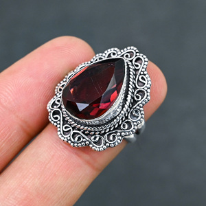 Hot Selling LAB-CREATED Red <b>Garnet</b> Silver Plated Beautiful Pear Cut Gemstone <b>Ring</b> Handmade Wedding Party Jewelry - Product Image 1