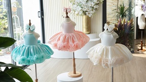 ชุดเดรสปาร์ตี้เด็กผู้หญิงแบบคอ halter จำนวน 25 ชุด พร้อมตกแต่งมุกและดอกกุหลาบ 3 มิติที่ชายกระโปรง กระโปรงบานเต็มตัว ชุดเด็กสั่งทำพิเศษ - Product Image 3
