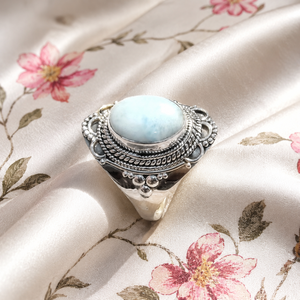 Natural Larimar Statement <b>Ring</b> 925 Sterling <b>Silver</b> Vintage Filigree <b>Ring</b> Handmade Boho Gemstone Jewelry Gift <b>for</b> Her <b>Men</b> Unisex - Product Image 3