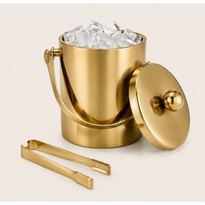 Gold Stainless Steel <b>Ice</b> Bucket with Lid and Tongs Insulated Double Wall Wine Champagne <b>Cooler</b> Luxury Marble Bowl Match Barware - Product Image 4
