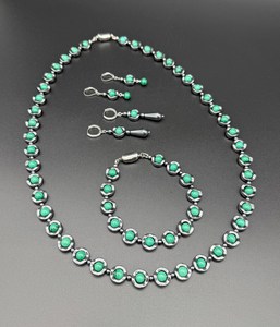 Natural Sterling Silver <b>Malachite</b> Victorian Style Multi Fire Color Necklace <b>Bracelet</b> Earrings Handmade Jewelry Set for Women - Product Image 5